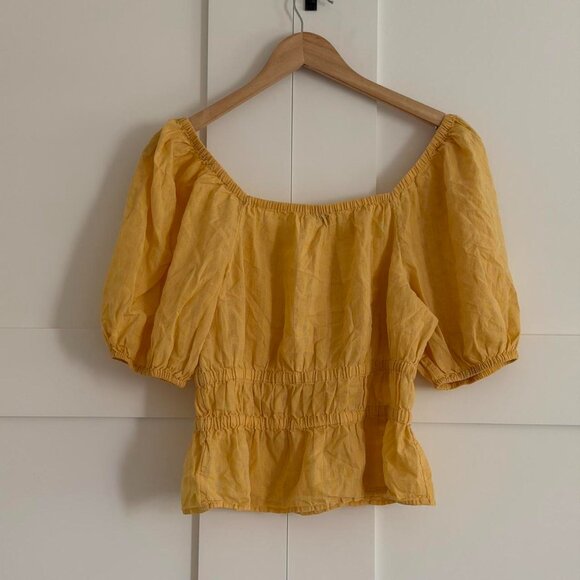 Madewell Smocked-Waist Crop Top in Autumn Gold, Size Small - Picture 8 of 8
